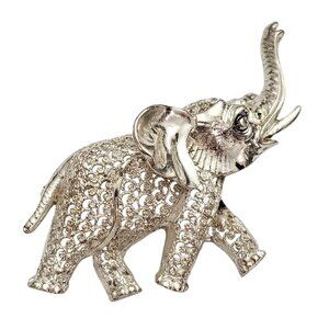 Germany Sterling Filigree Style Elephant Brooch Dimensional Pin J426